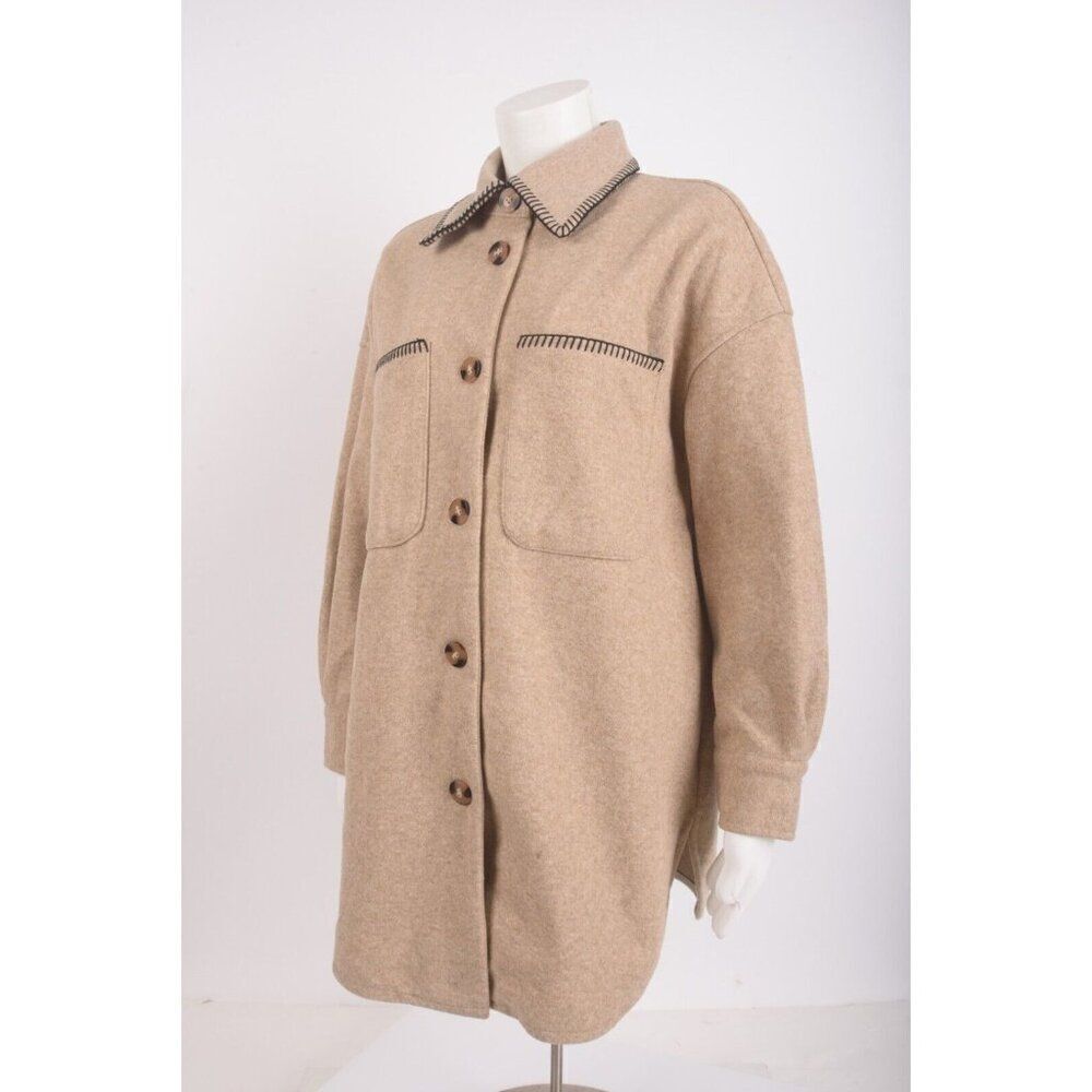Zara Womans Soft Overshirt Shirt Jacket Tan Contrast Stitch XS 8741/270 NWOT - Picture 5 of 6